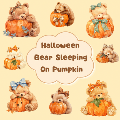 Halloween PNG Clipart – Bear Sleeping on Pumpkin