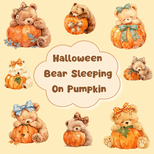 Halloween PNG Clipart – Bear Sleeping on Pumpkin