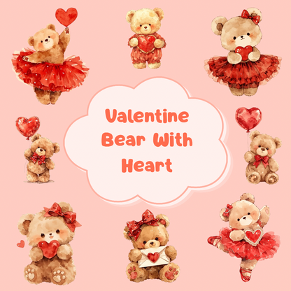 Valentine Bear Holding Red Heart PNG