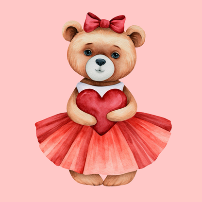 Bear Valentine with Red Heart PNG Clipart