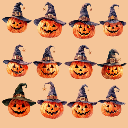 Halloween Pumpkin with Witch Hat PNG Clipart