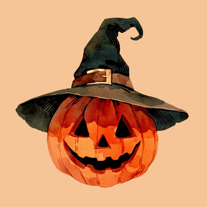 Halloween Pumpkin with Witch Hat PNG Clipart