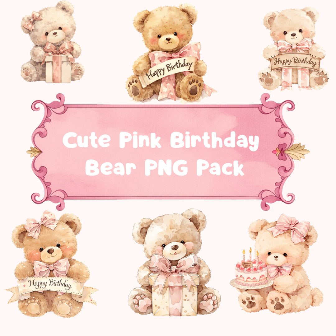 Cute Pink Birthday Bear PNG Clipart