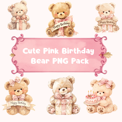 Cute Pink Birthday Bear PNG Clipart