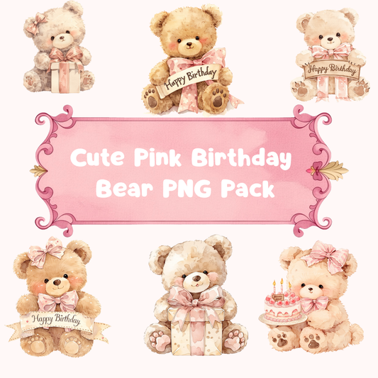 Cute Pink Birthday Bear PNG Clipart