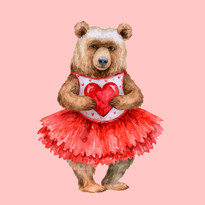 Bear Valentine with Red Heart PNG Clipart