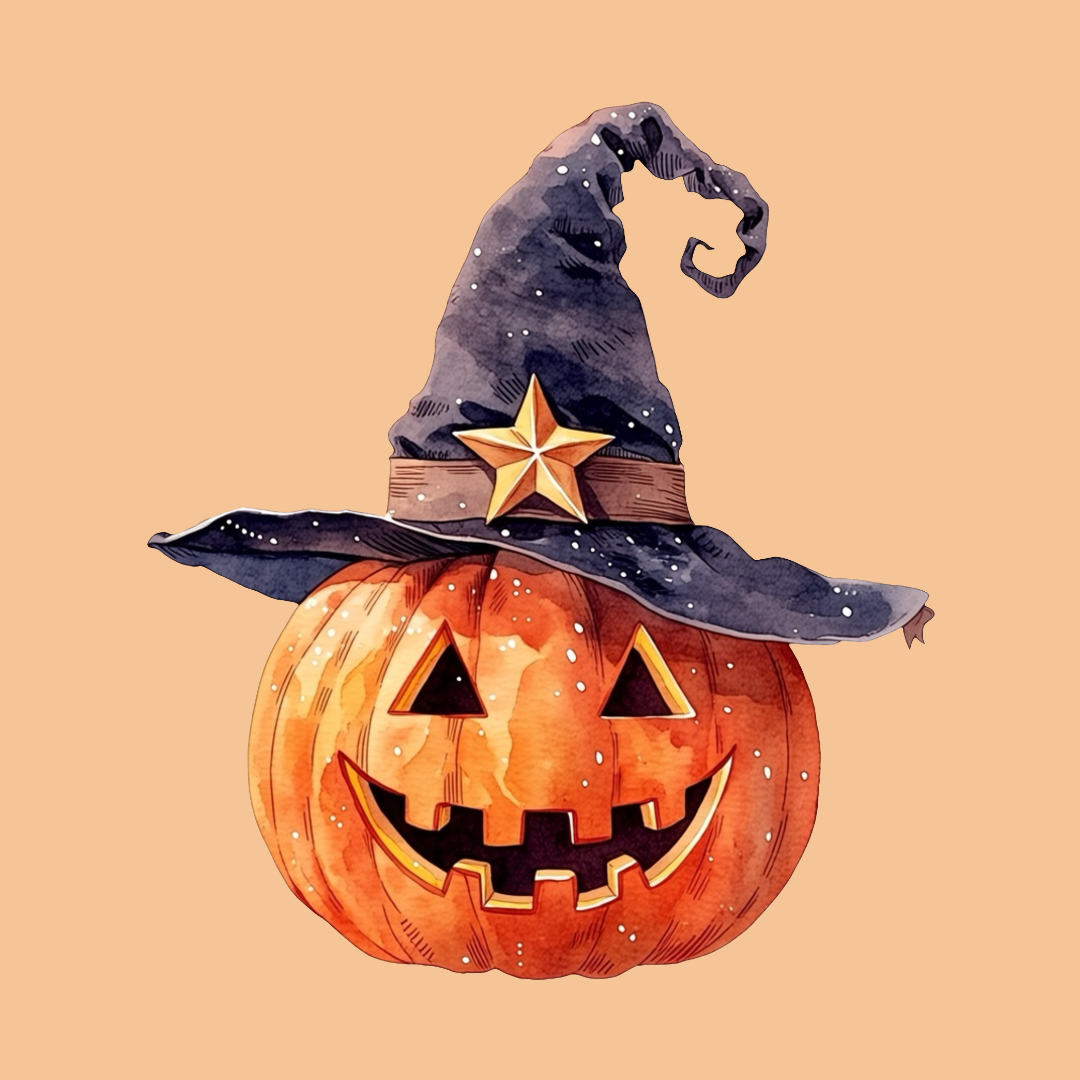 Halloween Pumpkin with Witch Hat PNG Clipart