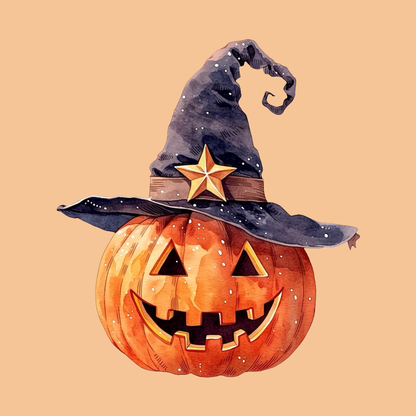 Halloween Pumpkin with Witch Hat PNG Clipart