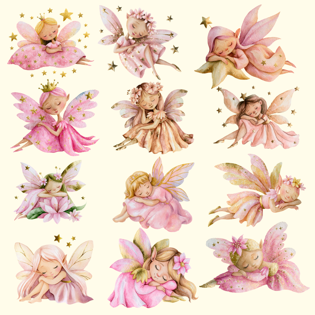 Sleeping Fairy in Pink Dress PNG Clipart