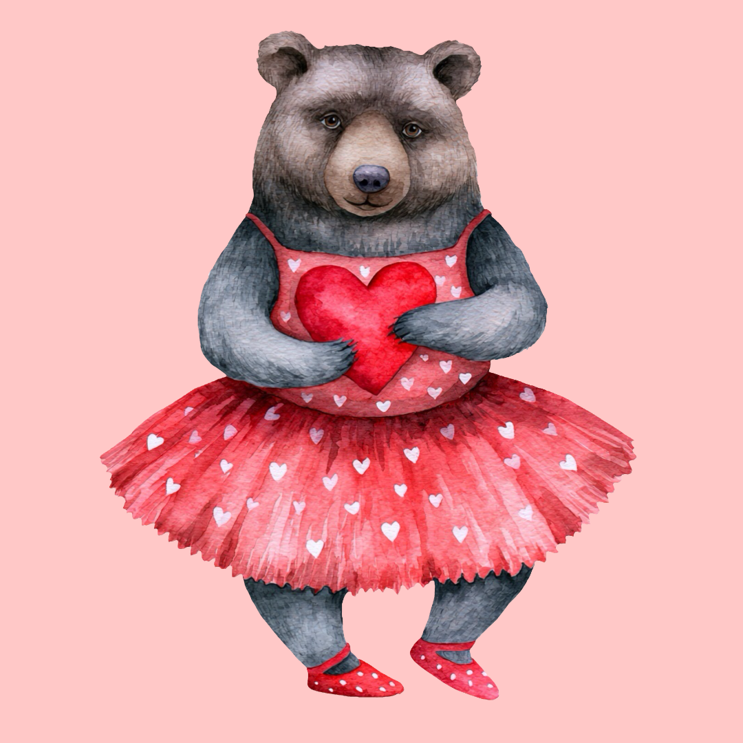 Bear Valentine with Red Heart PNG Clipart