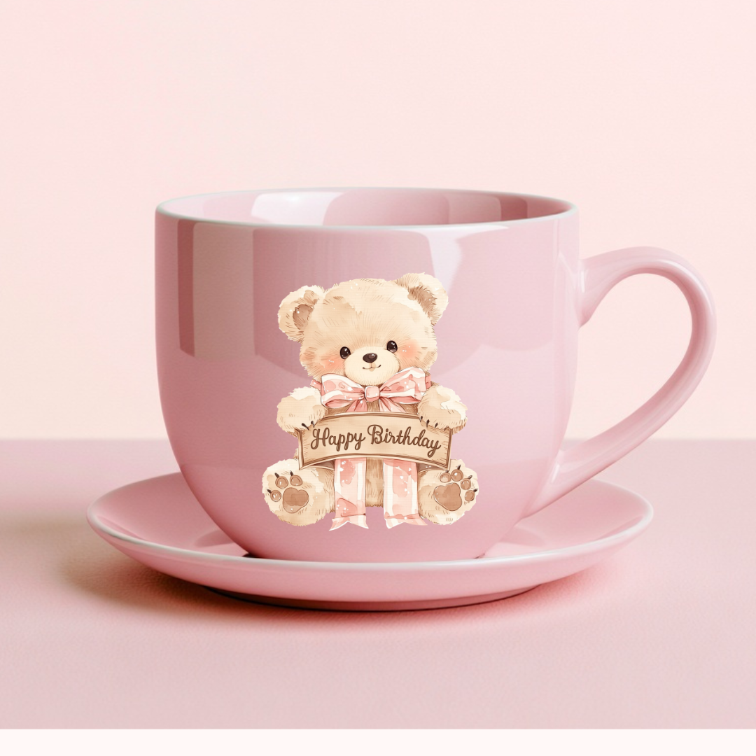 Cute Pink Birthday Bear PNG Clipart
