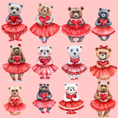 Bear Valentine with Red Heart PNG Clipart