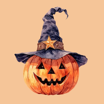 Halloween Pumpkin with Witch Hat PNG Clipart