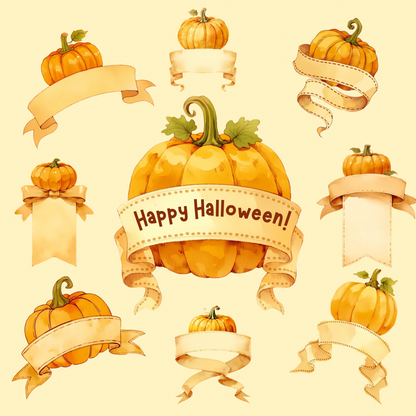 Pumpkin Banner Clipart | Fall Watercolor Pumpkin PNG | Autumn Transparent PNG | Junk Journal & Craft Design