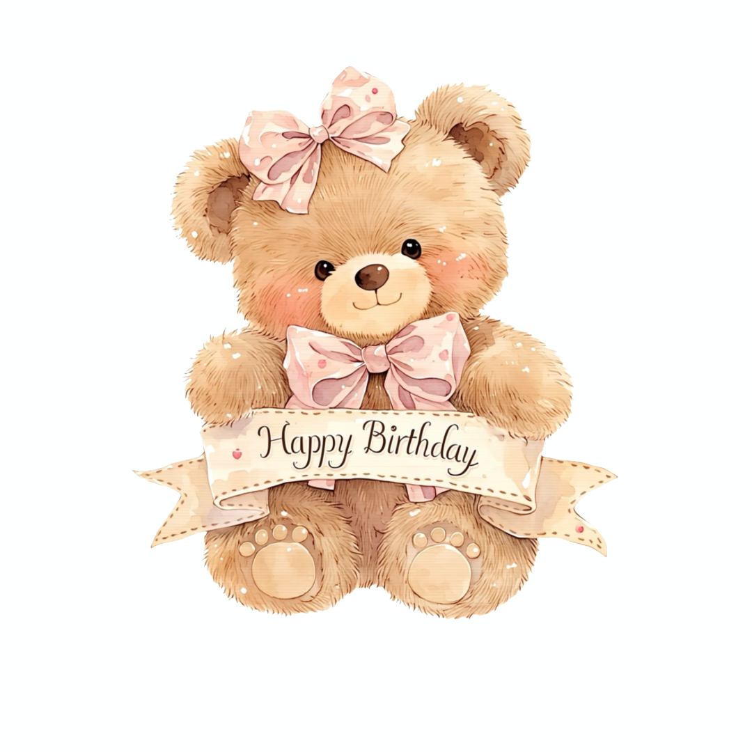 Cute Pink Birthday Bear PNG Clipart