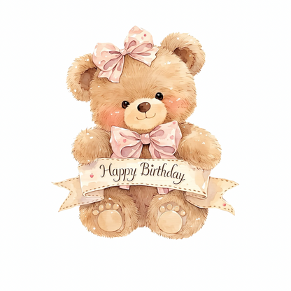 Cute Pink Birthday Bear PNG Clipart