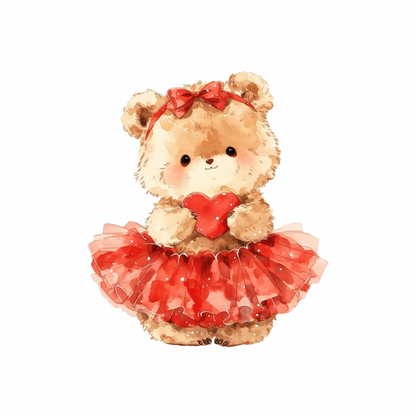 Valentine Bear Holding Red Heart PNG