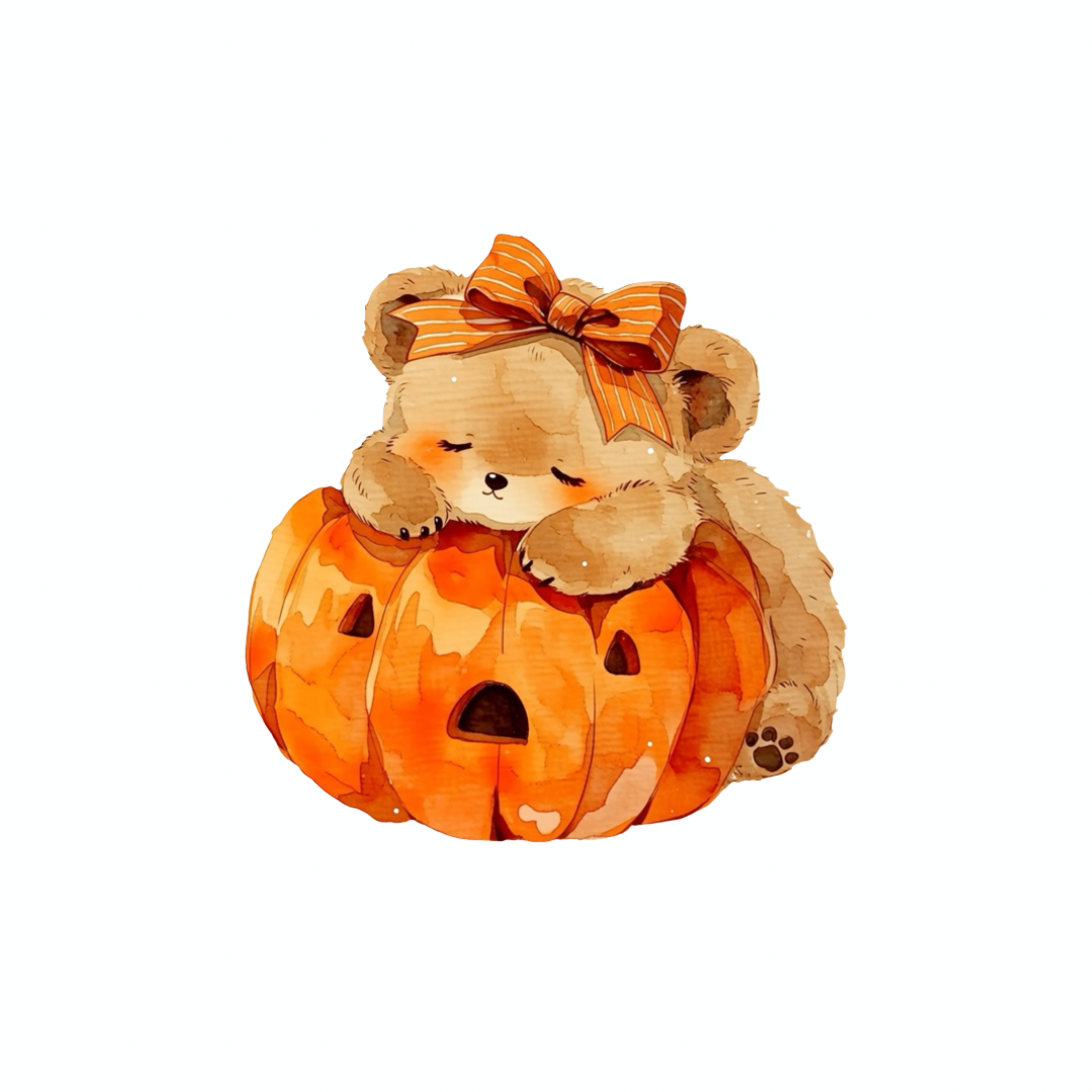 Halloween PNG Clipart – Bear Sleeping on Pumpkin