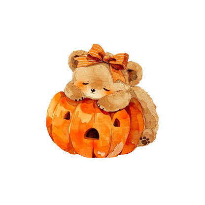 Halloween PNG Clipart – Bear Sleeping on Pumpkin