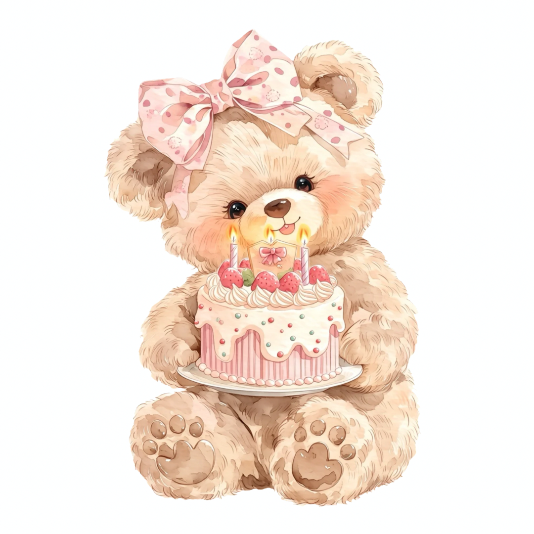 Cute Pink Birthday Bear PNG Clipart