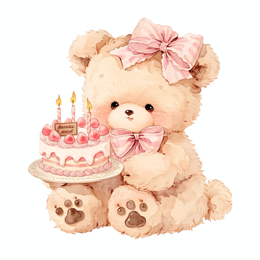 Cute Pink Birthday Bear PNG Clipart