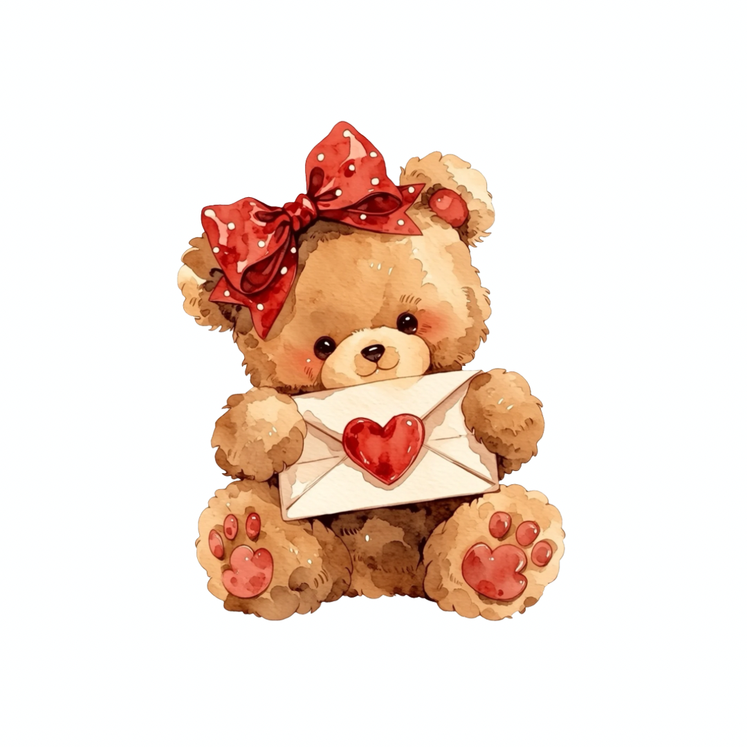 Valentine Bear Holding Red Heart PNG