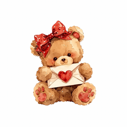 Valentine Bear Holding Red Heart PNG