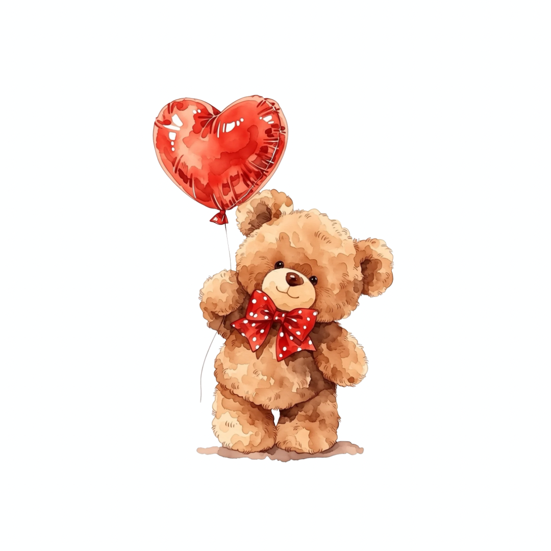 Valentine Bear Holding Red Heart PNG