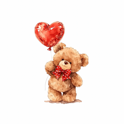 Valentine Bear Holding Red Heart PNG
