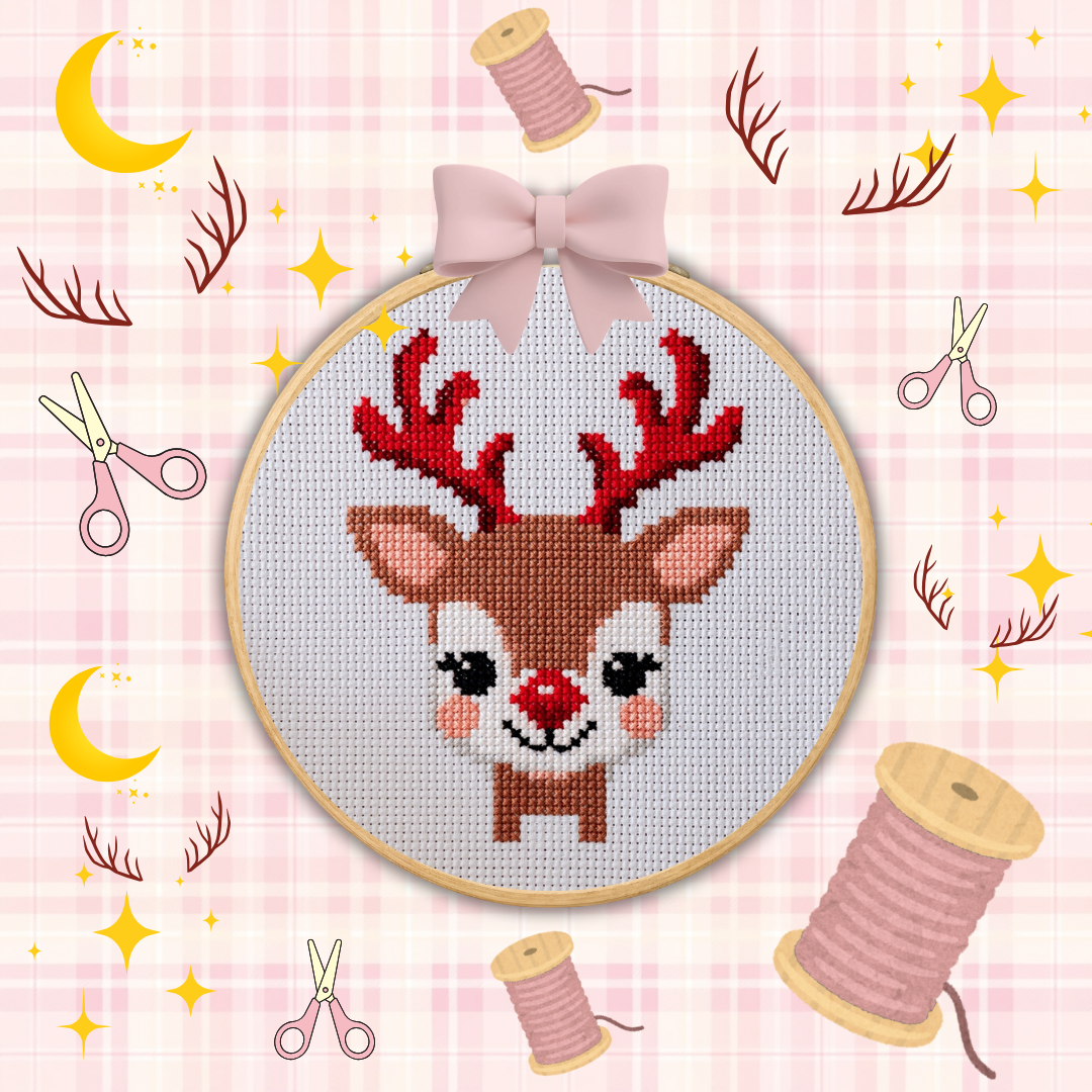 Cute Christmas Reindeer Cross Stitch Pattern