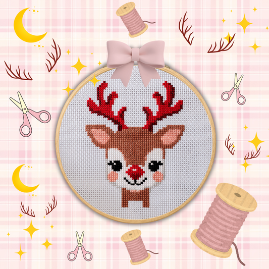 Cute Christmas Reindeer Cross Stitch Pattern