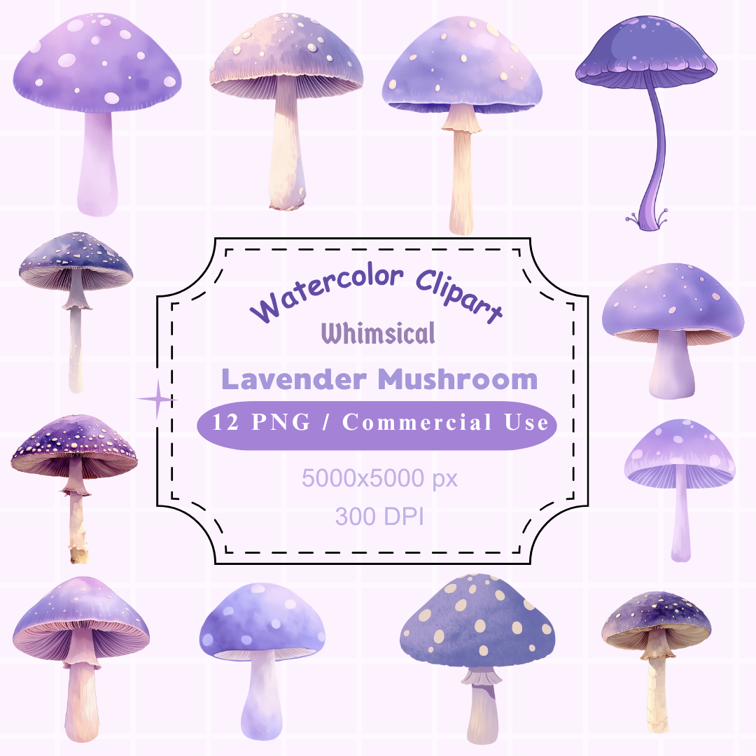 Whimsical Lavender Mushroom PNG Clipart