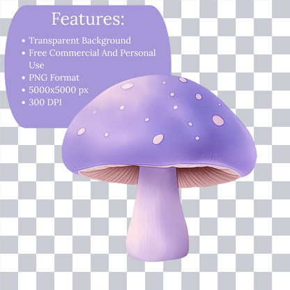 Whimsical Lavender Mushroom PNG Clipart